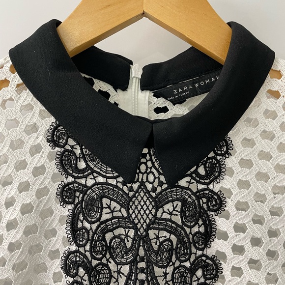 🛍️2for$20🛍️ [s] ZARA Dress white lace topped black with collar - Picture 9 of 13